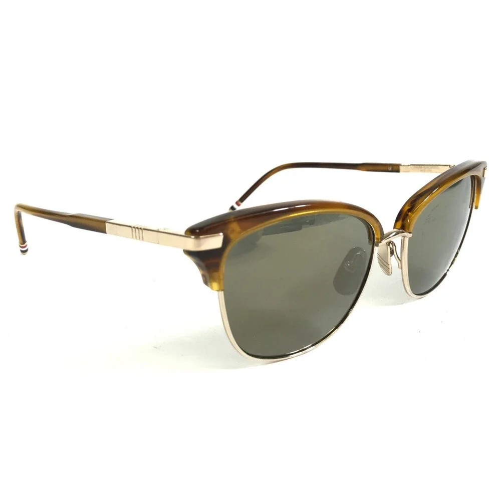Thom Browne Sunglasses TB-505-D-WLT-GLD-56 Brown Gold Cat Eye with Green Lenses